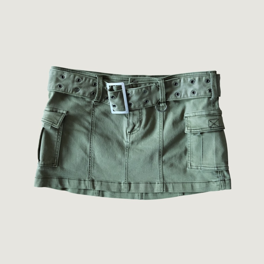 Urban Outfitters BDG Khaki Cargo Belted Mini Skirt Green Utility Y2K Size M 3413